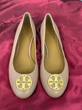 Tory Burch Chelsea Pink Leather Logo Ballet Flats